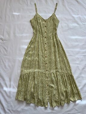 Mimi Chica Yellow Floral Button-Front Midi Dress Cottagecore Boho L